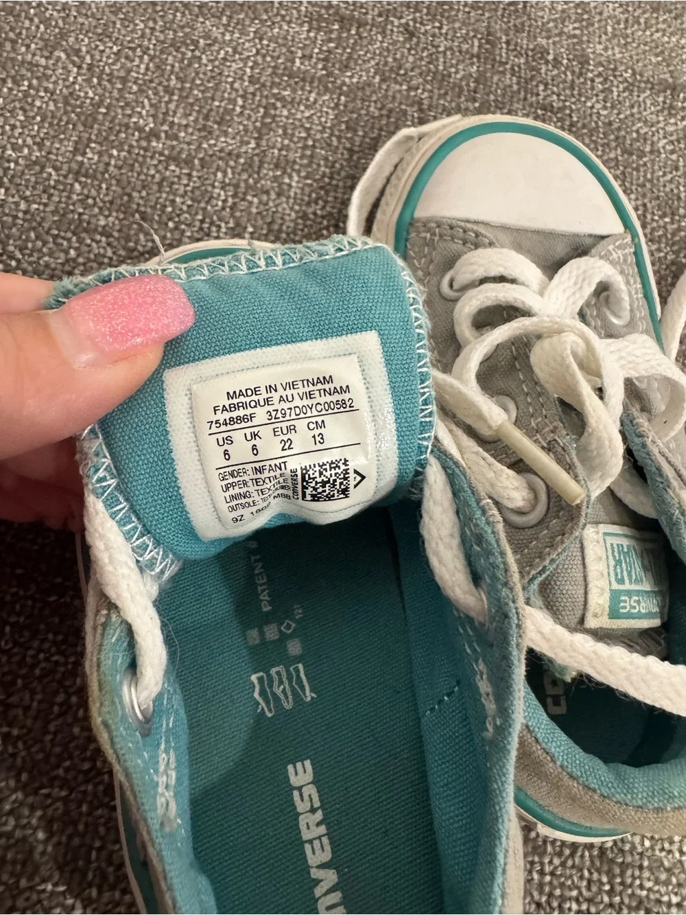 Converse Kids Gray Low-Top Sneakers with Teal Trim